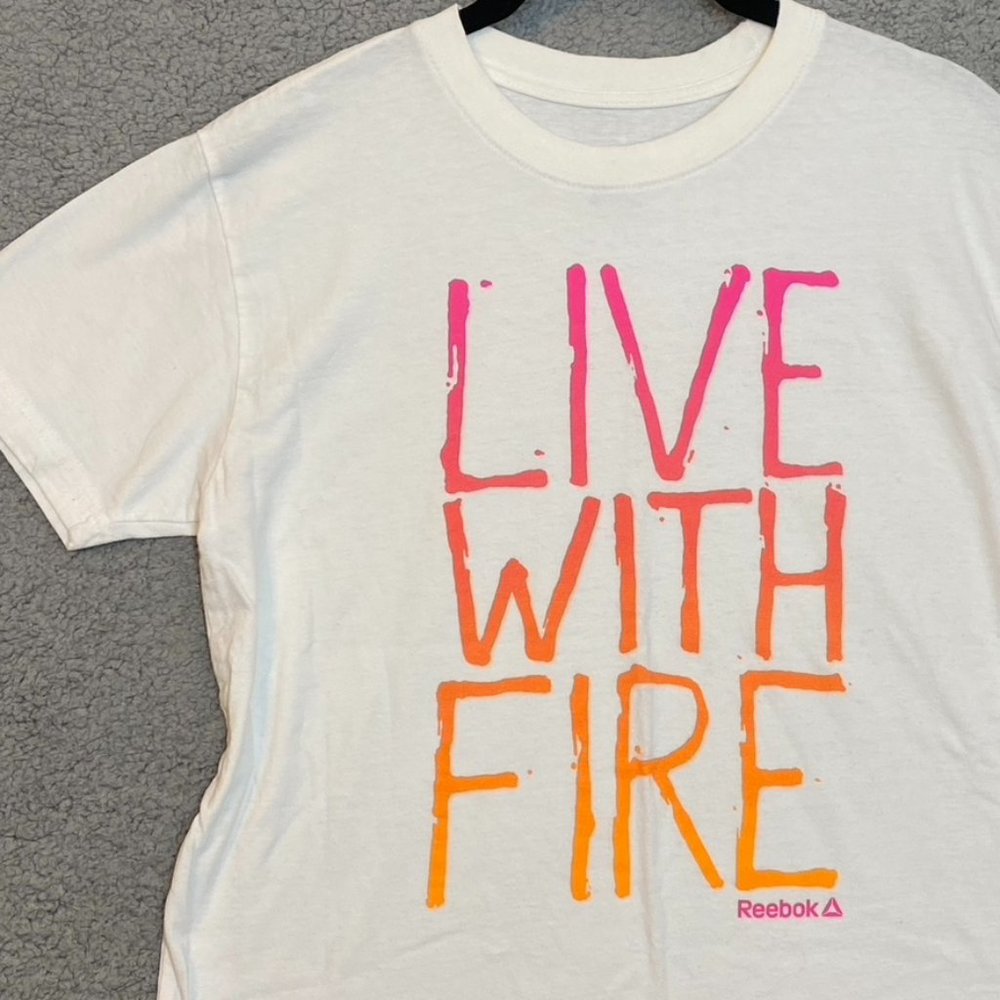 Reebok Women's Short Sleeve T-Shirt ‘Live With Fire’ Medium White